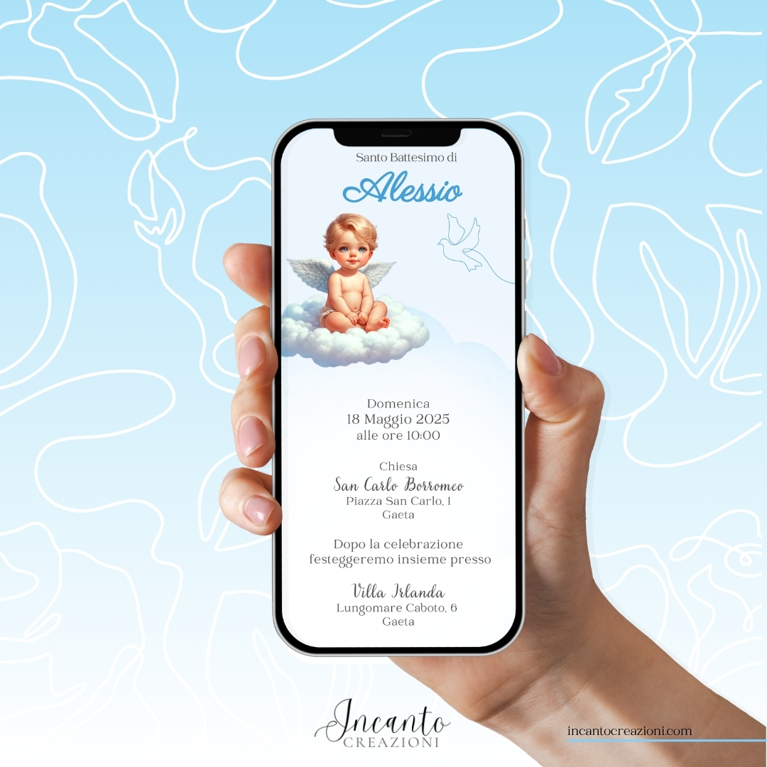 Inviti Digitali Battesimo Bambino Angioletto — immagine 1