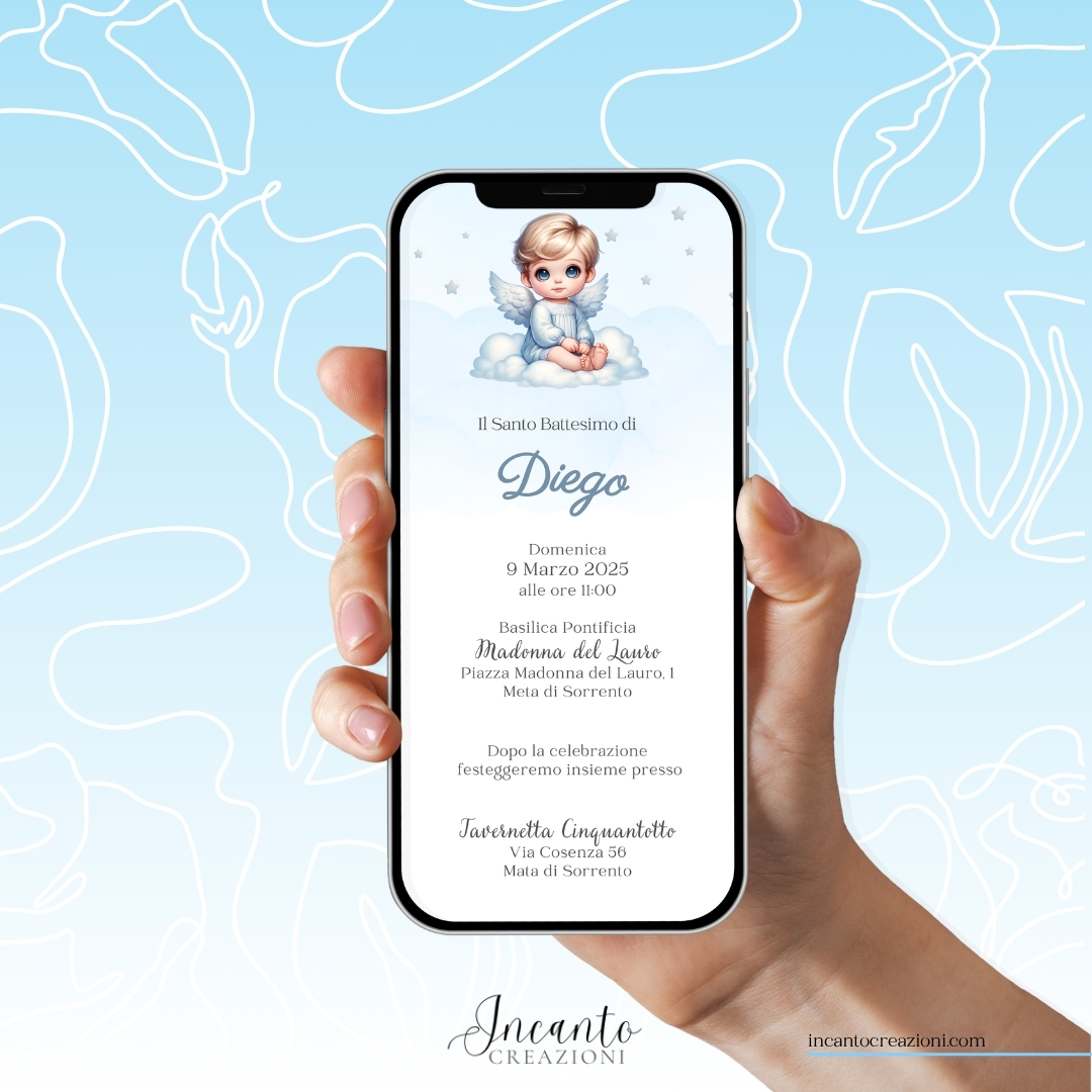 Inviti Digitali Battesimo Bambino Angioletto