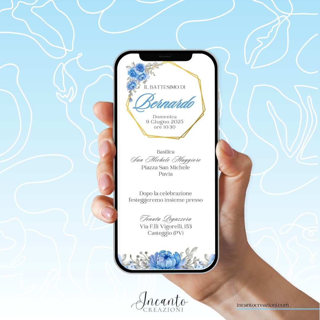 Inviti Digitali Battesimo Bambino Cornice con Fiori — immagine 1