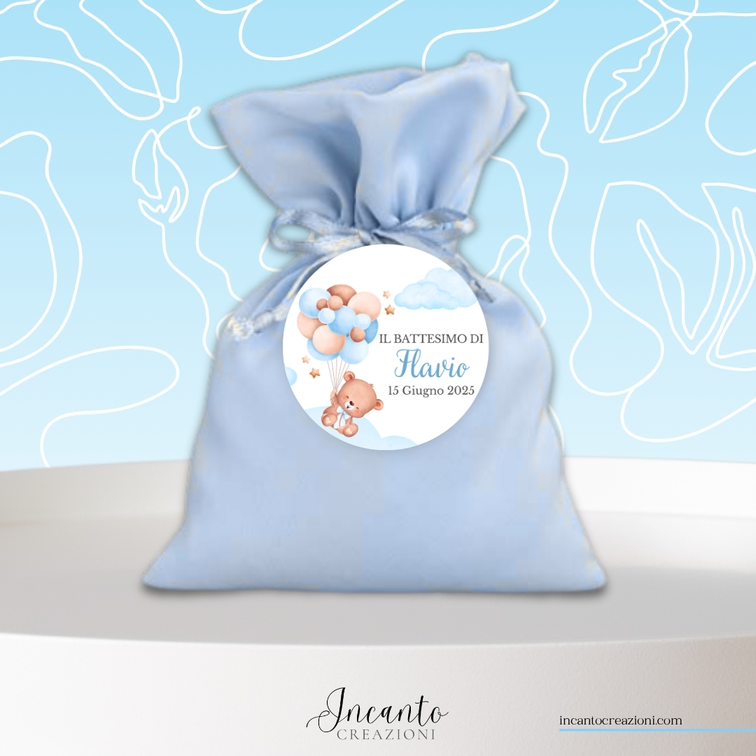 Tag Cartoncino Battesimo Bambino Orsetto con Palloncini