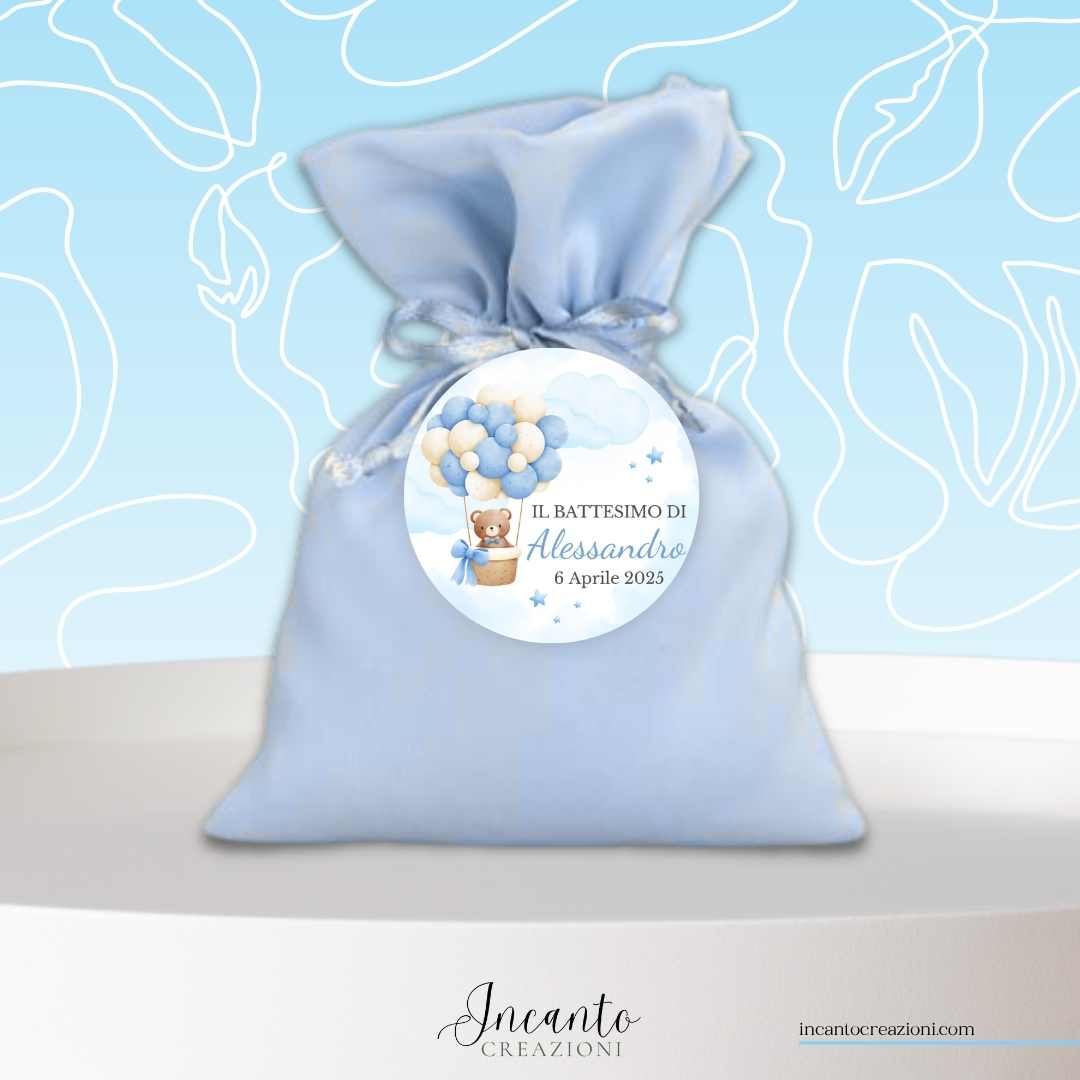 Tag Cartoncino Battesimo Bambino Orsetto con Palloncini