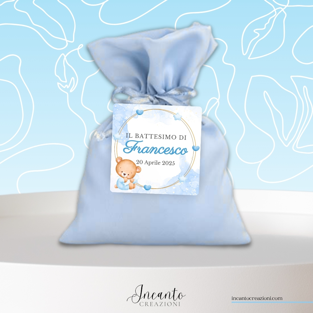 Tag Cartoncino Battesimo Bambino Cornice Tonda Orsetto