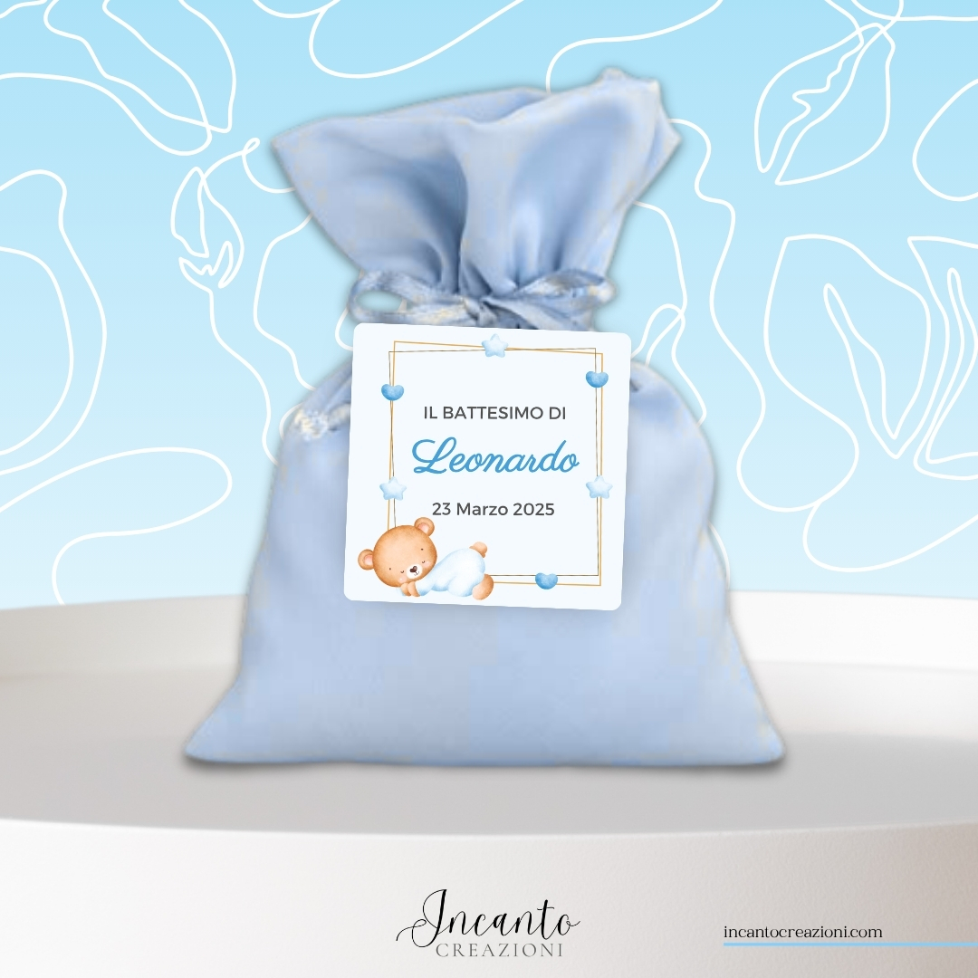 Tag Cartoncino Battesimo Bambino Cornice Quadrata Orsetto