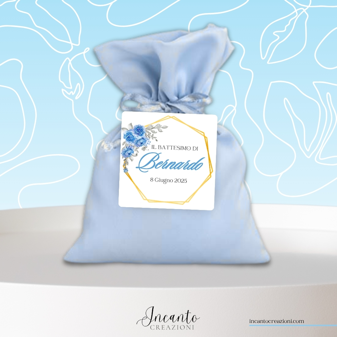 Tag Cartoncino Battesimo Bambino Cornice con Fiori — immagine 1