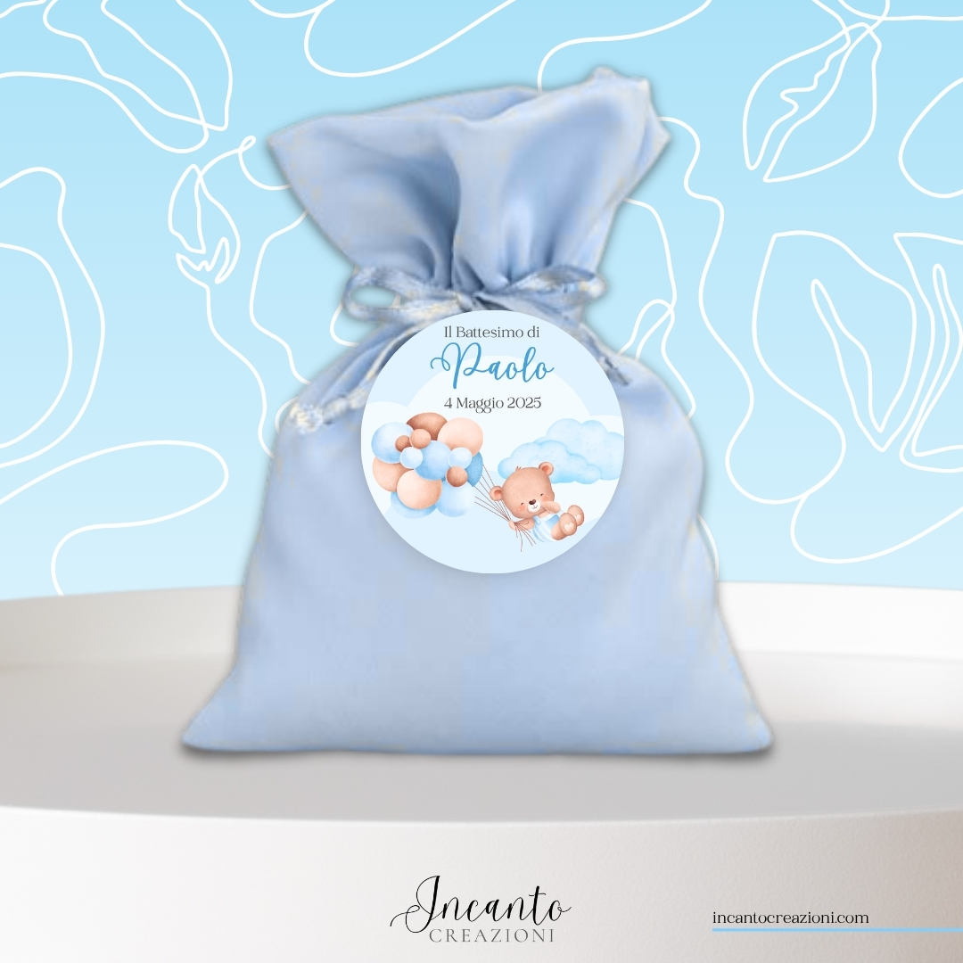 Tag Cartoncino Battesimo Bambino Orsetto con Palloncini