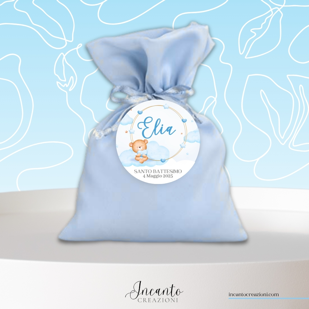 Tag Cartoncino Battesimo Bambino Cornice con Orsetto