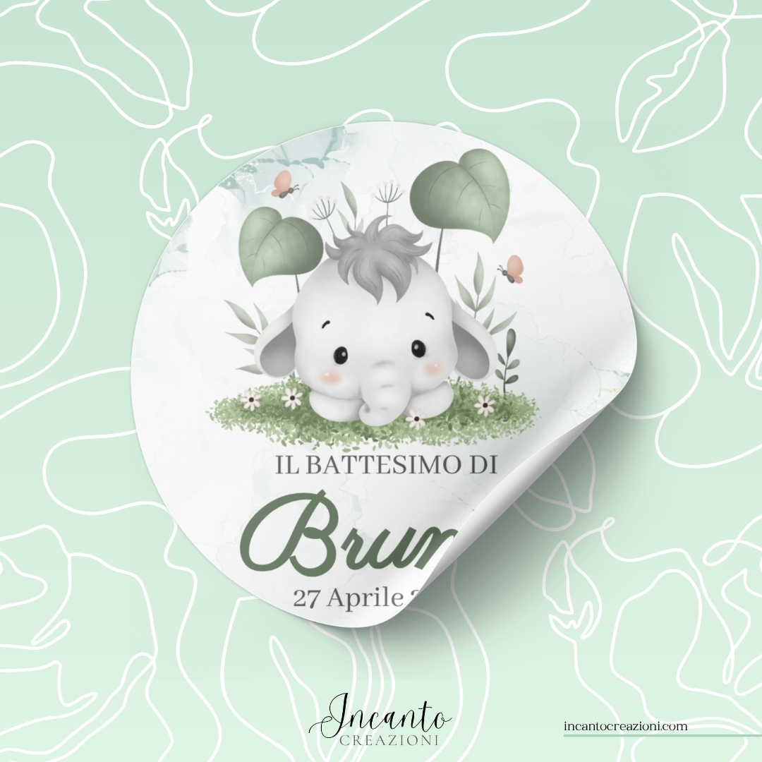 Tag Adesivo Battesimo Bambino Elefantino — immagine 1