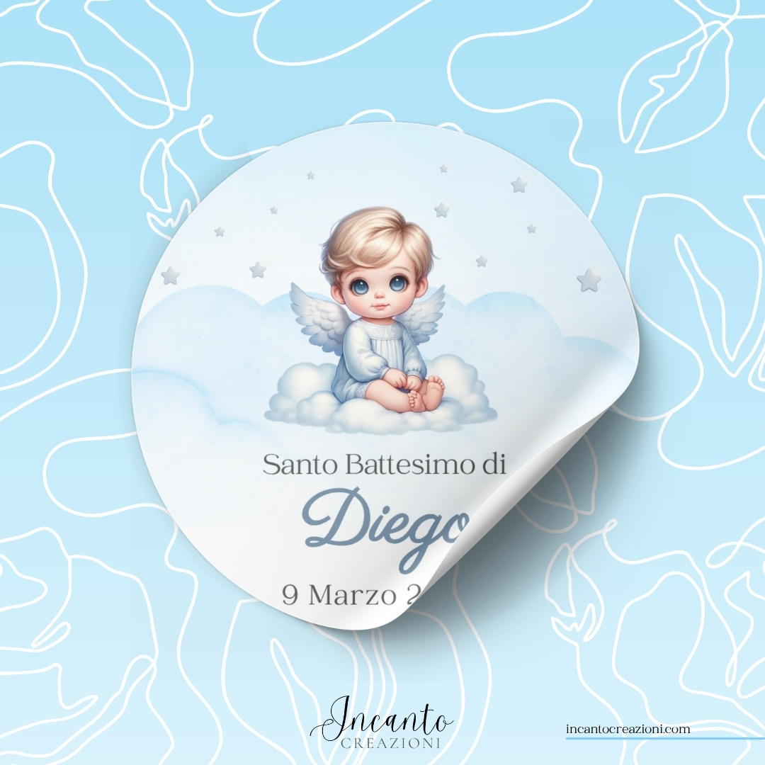 Tag Adesivo Battesimo Bambino Angioletto