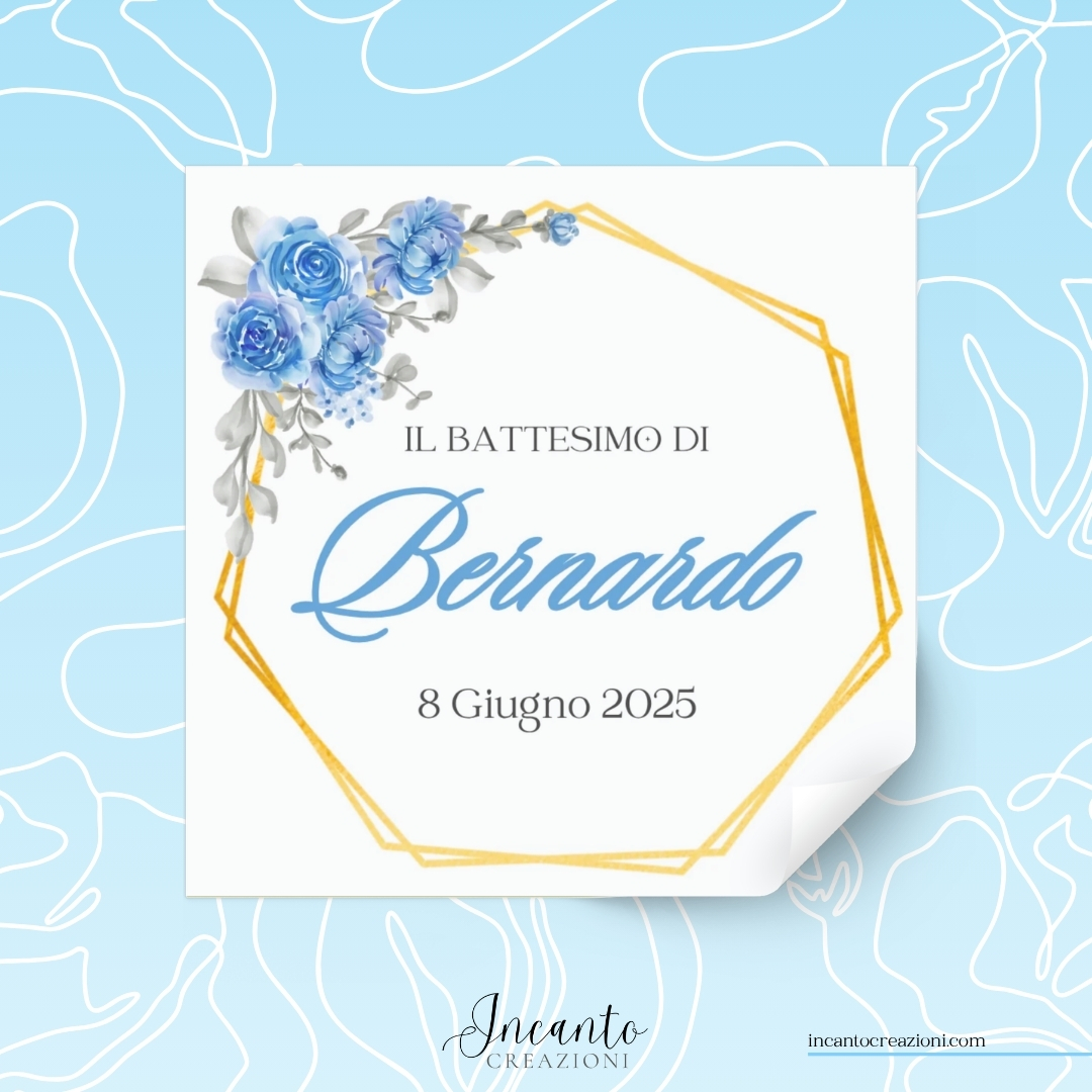 Tag Adesivo Battesimo Bambino Cornice con Fiori