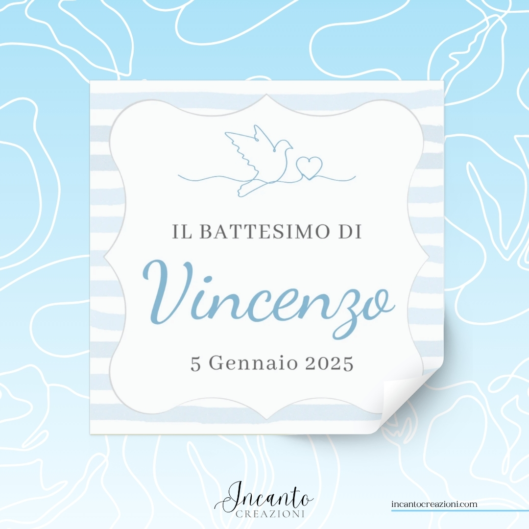 Tag Adesivo Battesimo Bambino Colomba — immagine 1