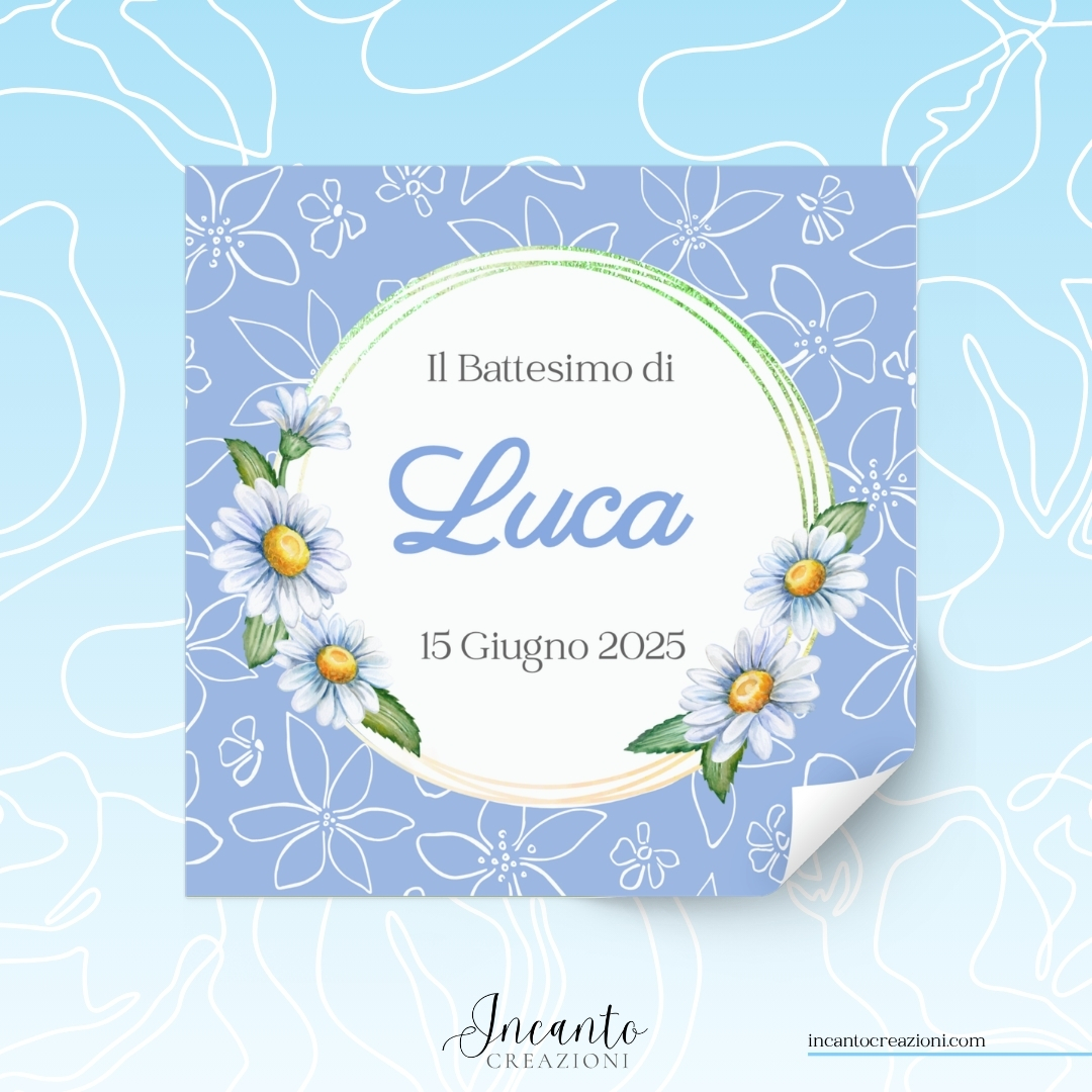 Tag Adesivo Battesimo Bambino CavallCornice con Fiorio a Dondolo — immagine 1