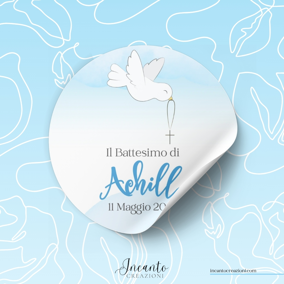 Tag Adesivo Battesimo Bambino Colomba — immagine 1