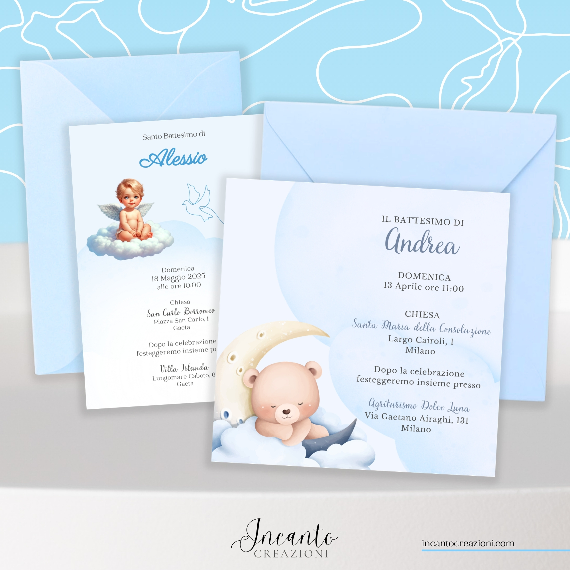 Inviti Cartacei Battesimo Bambino Angioletto — immagine 1